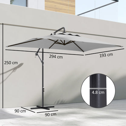 3(m) Cantilever Overhanging Parasol, with Cross Base - Light Grey