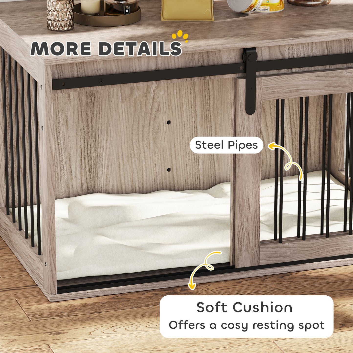 98cm Dog Crate Furniture with Removable Cushion for Large Dogs - Brown
