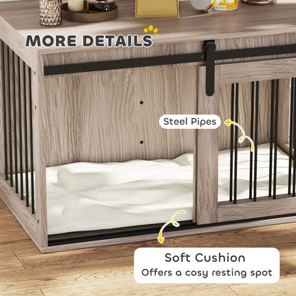 98cm Dog Crate Furniture with Removable Cushion for Large Dogs - Brown