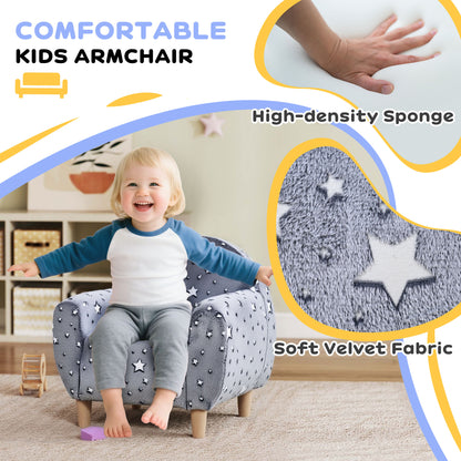Kids Armchair, Glow in the Dark Chair with Star Design for Bedroom, Playroom, Kids Room, Grey
