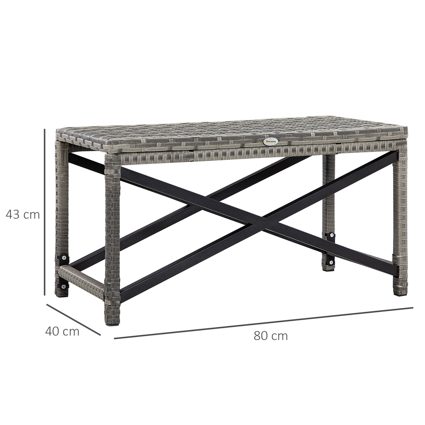 Outdoor Coffee Table, Garden PE Rattan Side Table with Plastic Board Under the Full Woven Table Top and X-Shaped Frame for Pa
