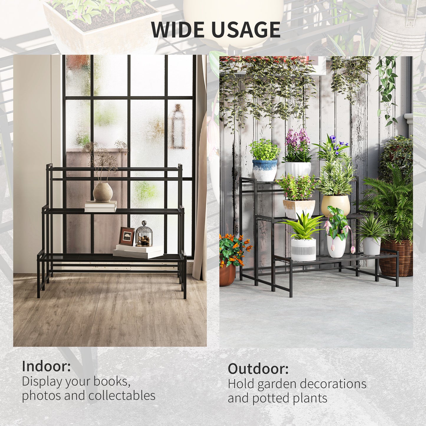 Three-Tier Metal Plant Shelf - Black