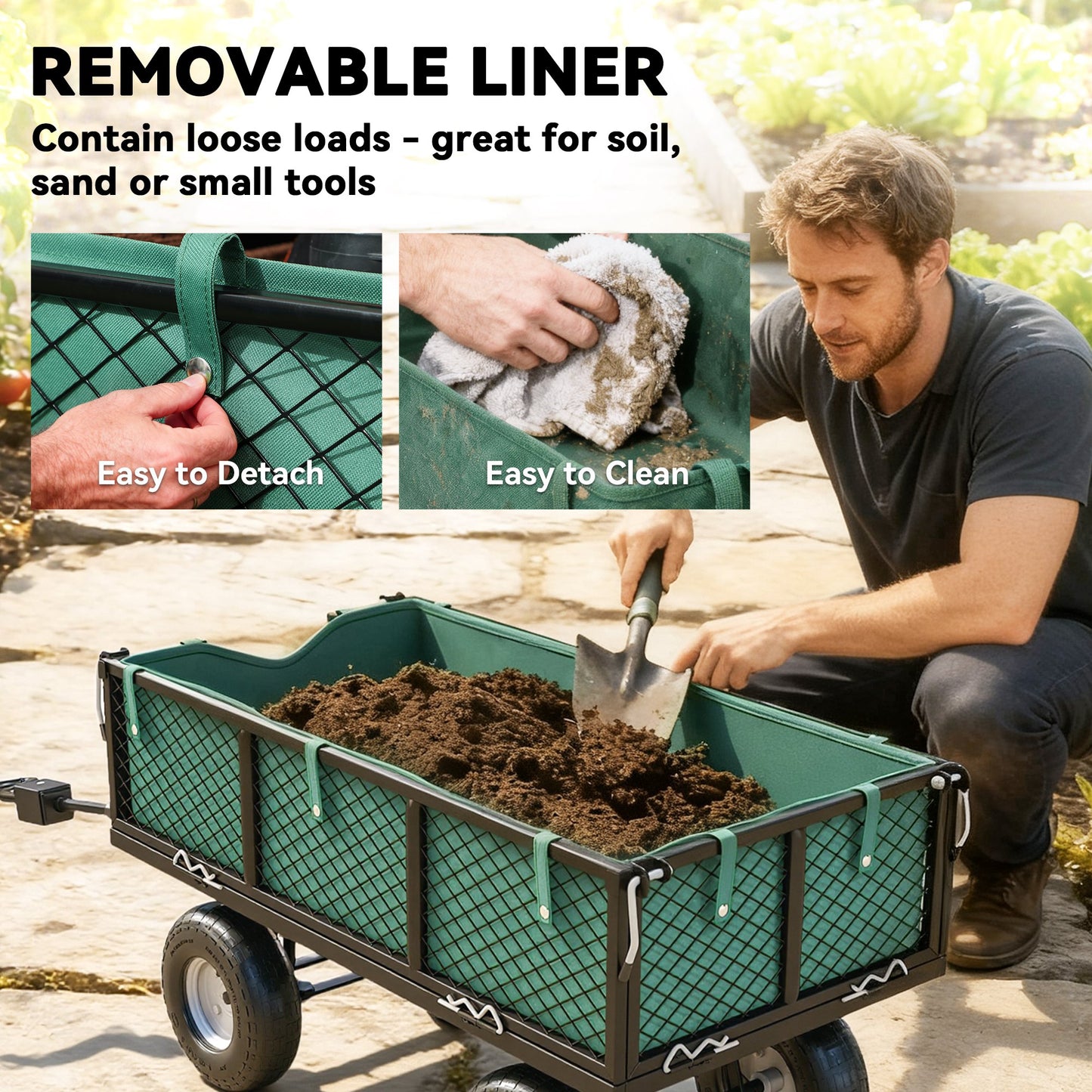 114L Steel Frame Garden Cart Trolley - Green