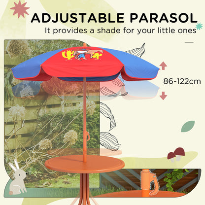 Kids Picnic Table and Chair Set, Cowboy Themed Outdoor Garden Furniture w/ Foldable Chairs, Adjustable Parasol