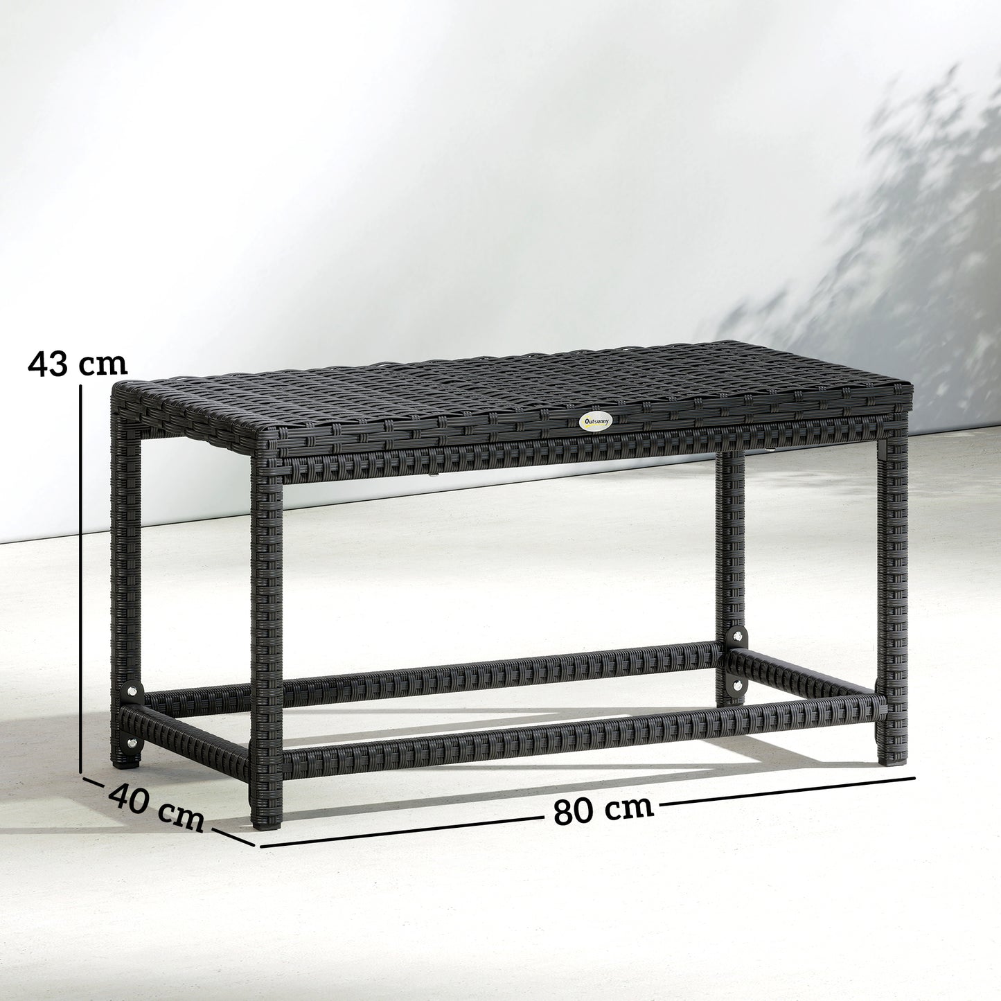 Outdoor Coffee Table Side Table with Rectangular Frame for Patio, Balcony, Black