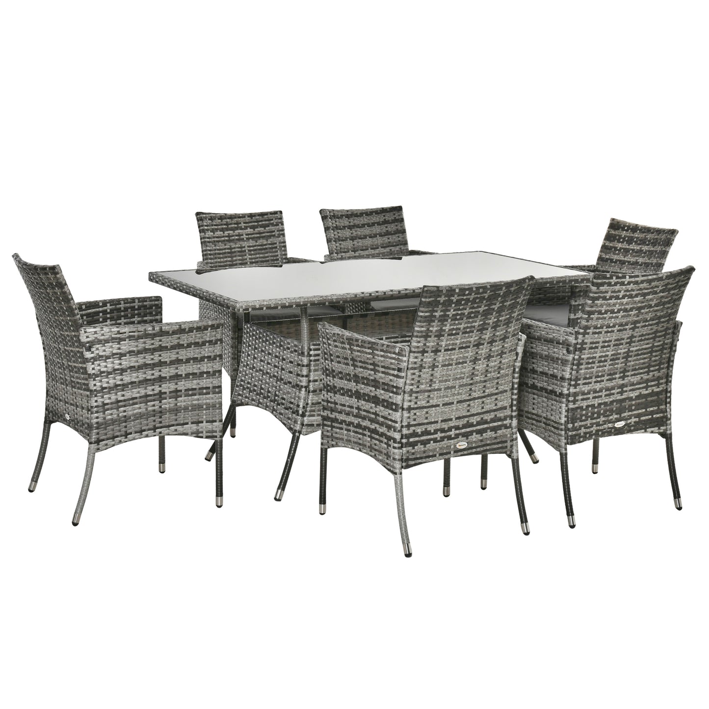 7-Piece Rattan Garden Furniture Set with Cushions, 6 Seater Garden Table and Chairs, Rattan Dining Set with 6 Armchairs