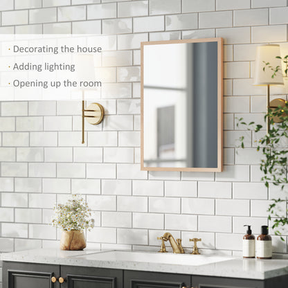 Wall Bathroom Mirror, 70 x 50 cm Wall-Mounted Mirror for Living Room, Bedroom, Hallway, Natural Wood