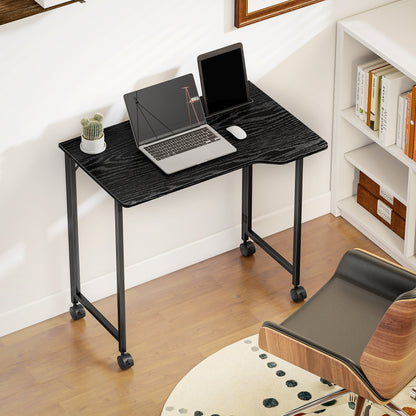 Folding Small Desk on Wheels - Black Wood Effect