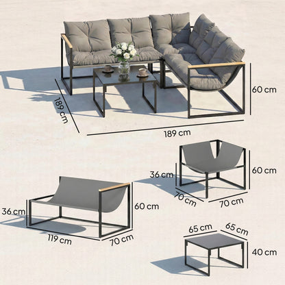 4 Piece Garden Furniture Set with Thick Cushions and Coffee Table, Patio Conversation Set for Porch, Balcony, Deck, Grey