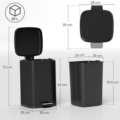 20L Modern Boxy Metal Home Kitchen Bin - Black