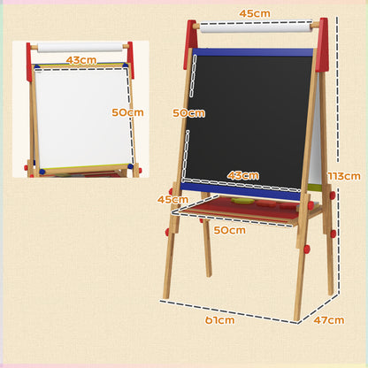 3-in-1 Wooden Kids Easel with Paper Roll, Whiteboard, Chalkboard, Painting Accessories