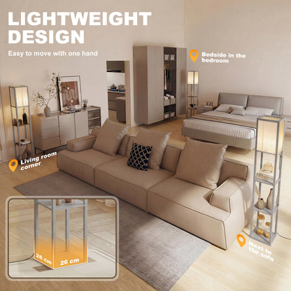 3-Tier Floor Lamp with Shelves and Storage, Modern Corner Standing Lamp with Lampshade, Foot Switch for Living Room, Bedroom