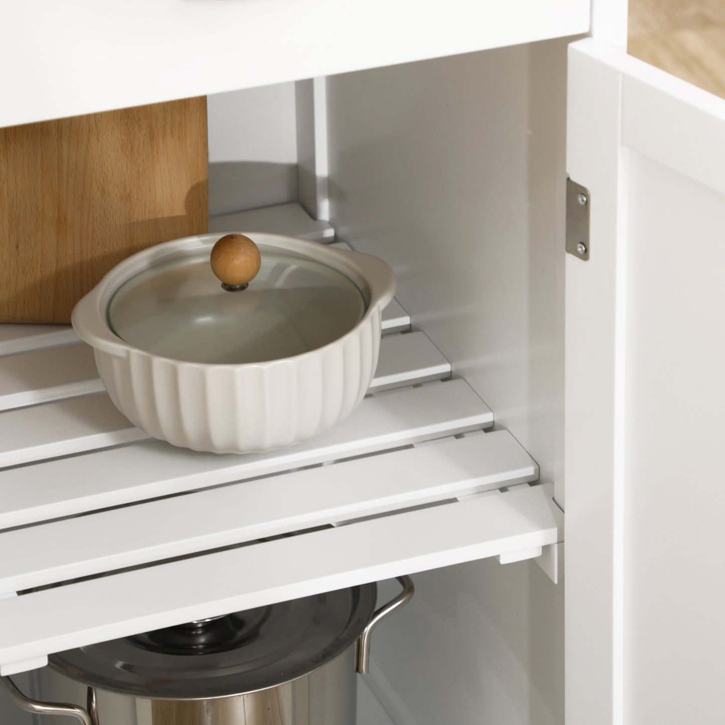 Kitchen Trolley with Wine Rack, Drawer, Open Shelf and Storage Cabinet for Dining Room, White