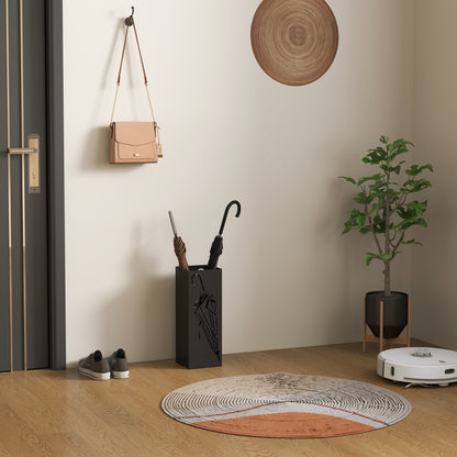 Metal Umbrella Stand, Square Umbrella Holder with 4 Hooks and Removable Drip Tray