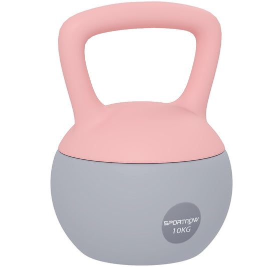 10KG Soft Kettlebell, Kettlebell with Non-Slip Handle for Home Gym, Weight Lifting, Strength Training, Pink/Grey