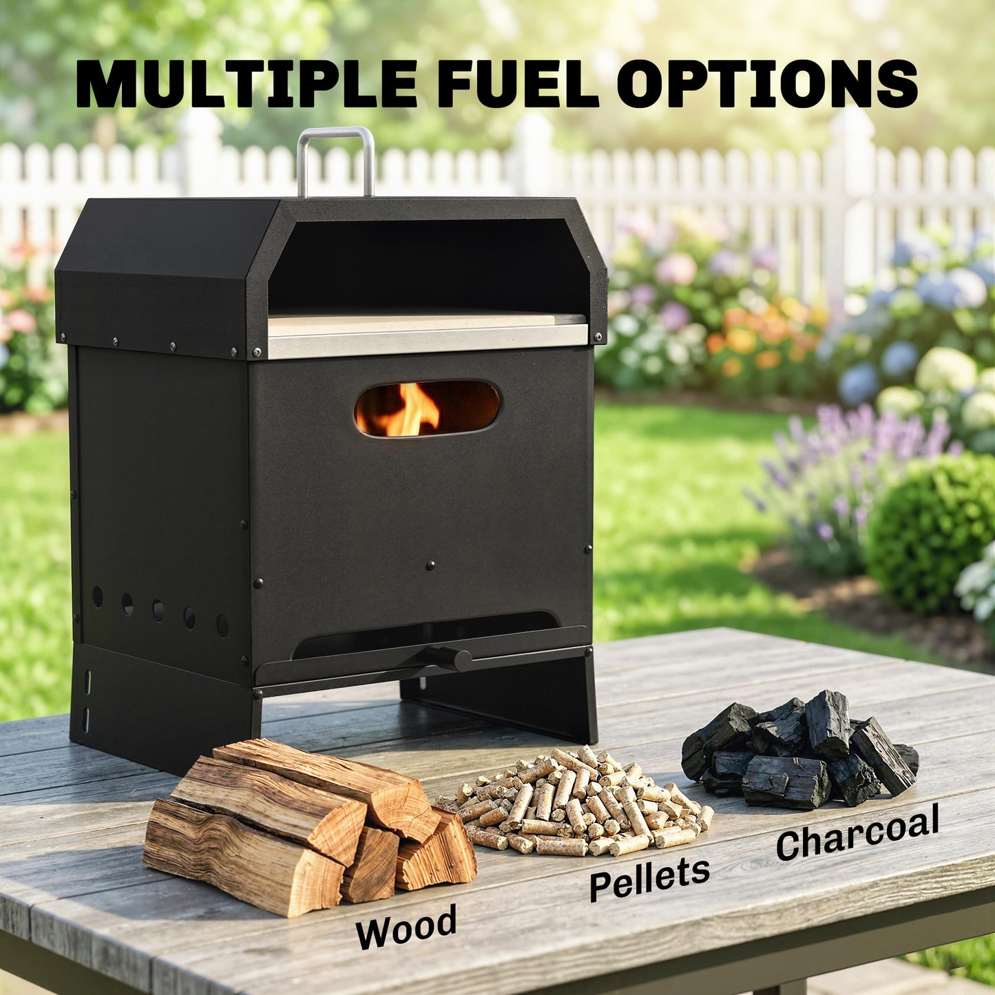 3 in 1 Outdoor Pizza Oven, Portable Wood Fired Pizza Maker with Handles, Stone and Peel