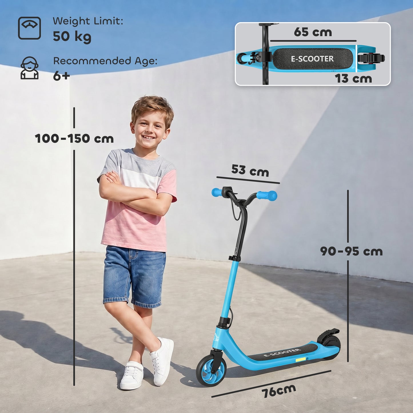 Electric Scooter for Kids 6+, Foldable E Scooter, Up to 8 KM/H, Maximum Range 6 KM, Adjustable Height, Blue