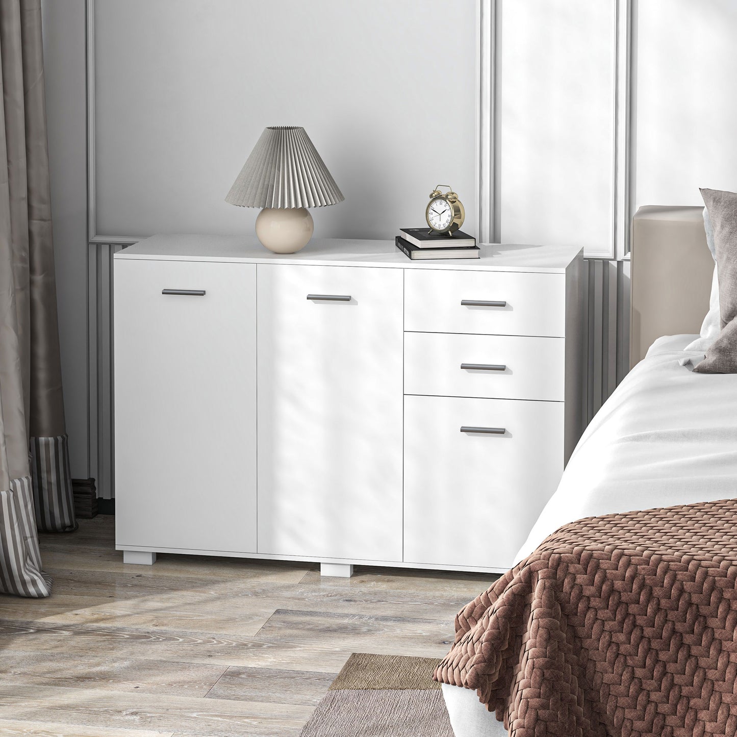 Sideboard, Modern Storage Cabinet with 2 Drawers, 3 Doors and Adjustable Shelves, Kitchen Cabinet, White