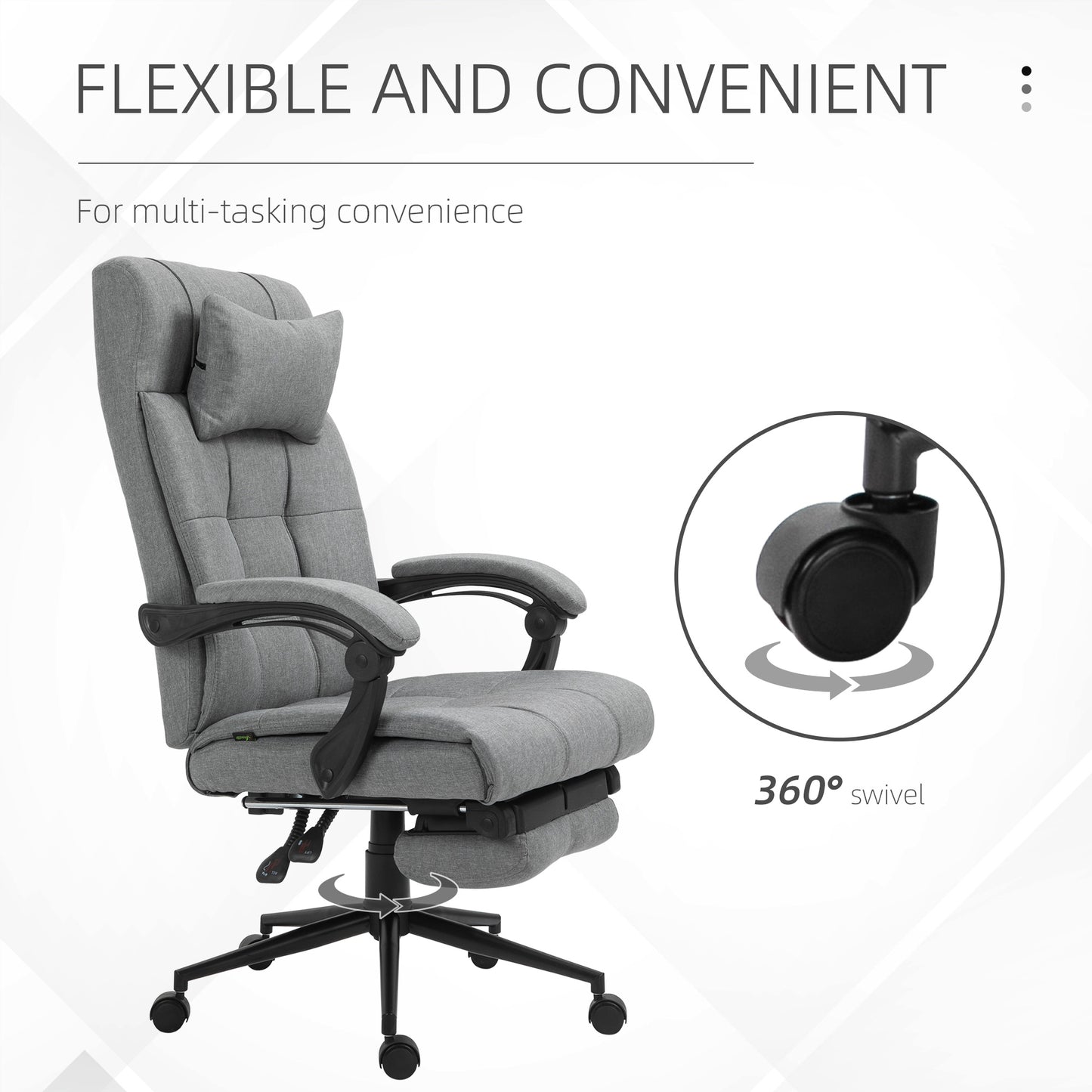 Office Chair with Footrest Ergonomic Office Chair with Armrests Lumber Support and Headrest Light Grey