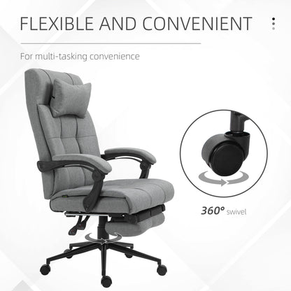 Office Chair with Footrest Ergonomic Office Chair with Armrests Lumber Support and Headrest Light Grey