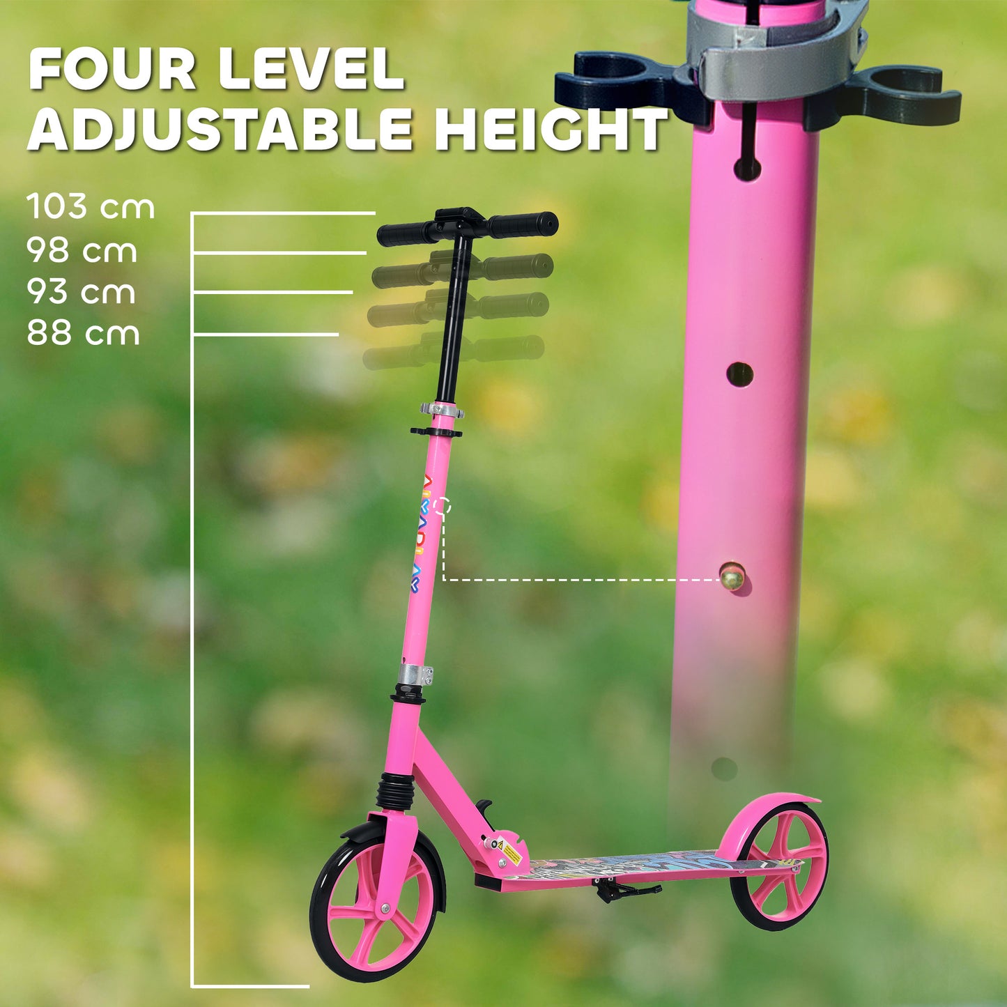 Foldable Kids Scooter with Adjustable Handlebar, 200mm Big Wheel, Rear Fender Brake, for Ages 6-12 Years, Pink