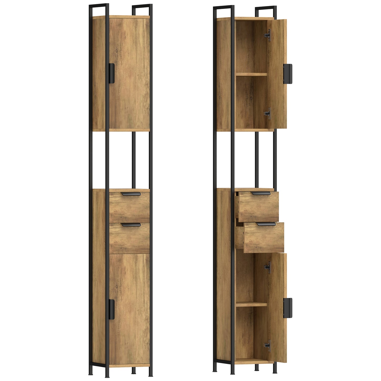 Freestanding Bathroom Cabinet, Tall Bathroom Storage Cabinet with Drawers and Shelves, Linen Storage, Brown
