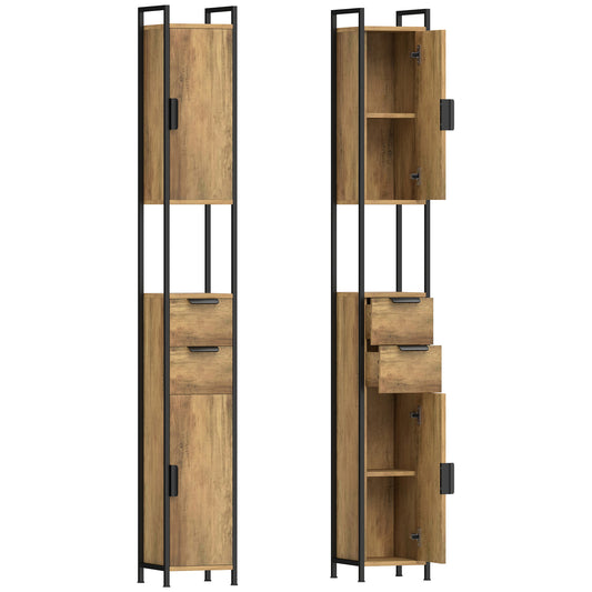 Freestanding Bathroom Cabinet, Tall Bathroom Storage Cabinet with Drawers and Shelves, Linen Storage, Brown