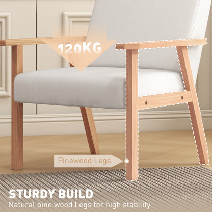 Modern Armchair, Linen Upholstered Accent Chair with Solid Wood Legs and Wide Seat
