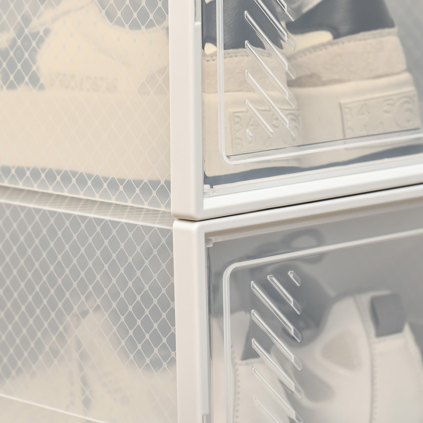 18PCS Clear Shoe Box, Plastic Stackable Shoe Storage Box for UK/EU Size up to 8.5/43 with Magnetic Door for Women/Men