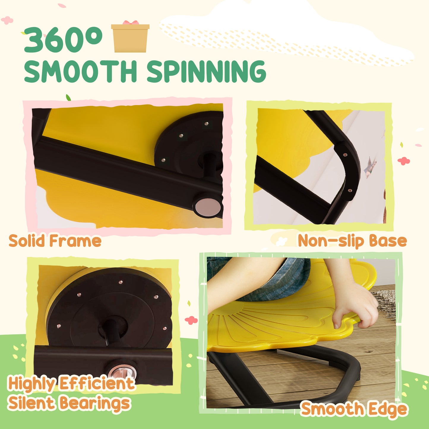 Flower-Shaped Sensory Spinning Chair with Non-Slip Base for Balance/Coordination, Yellow