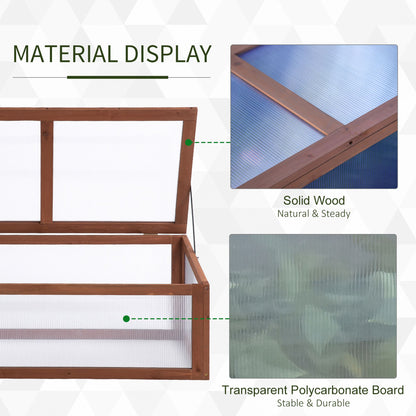 Wooden Cold Frame, Small Polycarbonate Greenhouse for Plants with Openable & Tilted Top Cover, Brown, 100 x 65 x 40cm