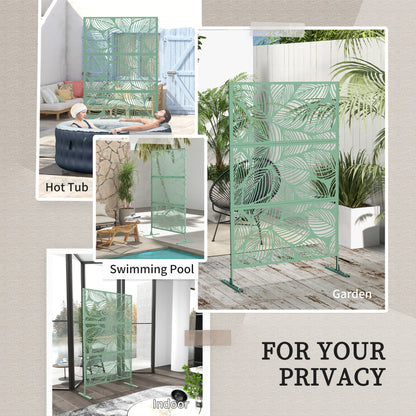 Metal Decorative Privacy Screen Outdoor Divider, Green Leaf