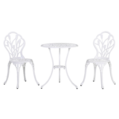 3 Piece Patio Bistro Set for 2, Outdoor Aluminium Garden Table and Chairs with Umbrella Hole for Balcony, White