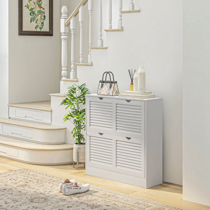 2 Drawers Entryway Shoe Cabinet, Narrow Shoe Storage Cabinet with 2 Flip Drawers