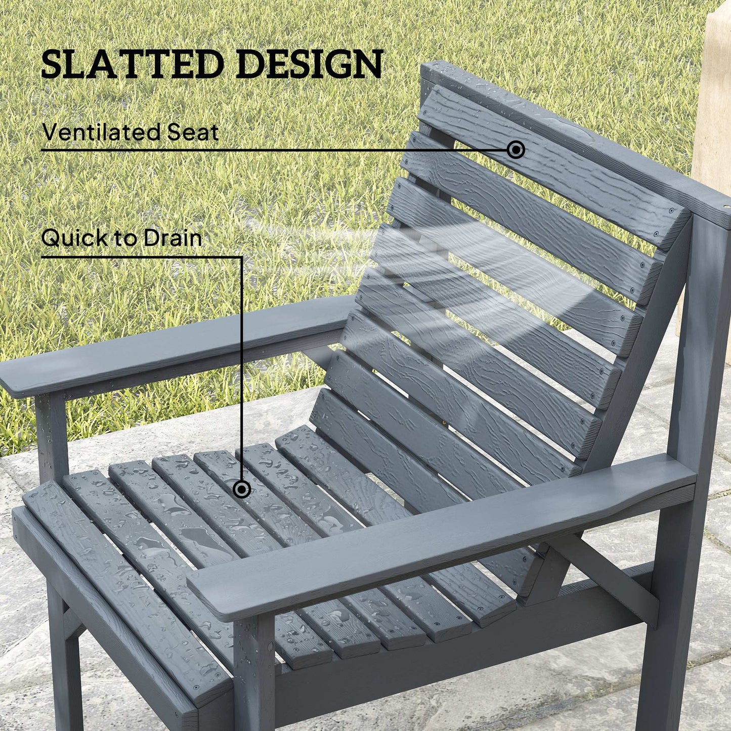 4 Piece Wooden Garden Furniture Set, Outdoor Garden Sofa Set with 2 Armchairs, Loveseat and Coffee Table, Grey