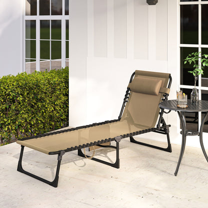Portable Sun Lounger, Folding Camping Bed Cot, Reclining Lounge Chair 5-position Adjustable Backrest with Side Pocket
