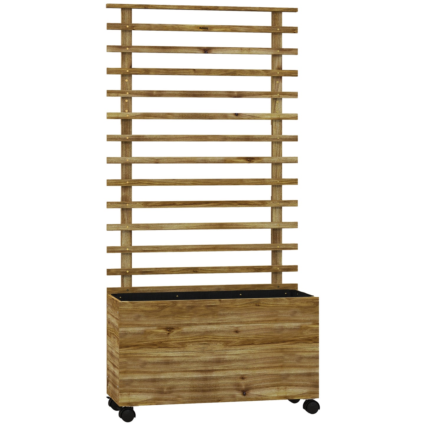Wooden Raised Planter, with Back Trellis - Natural Finish