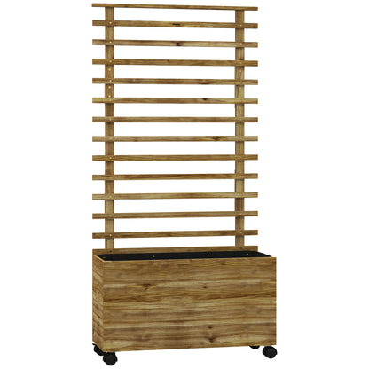 Wooden Raised Planter, with Back Trellis - Natural Finish