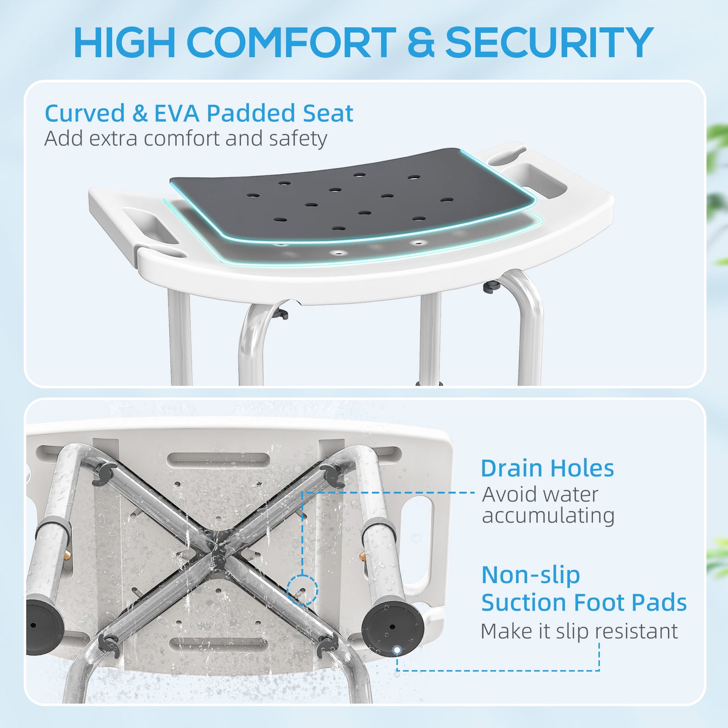 Shower Chair, Adjustable Height Shower Stool with Aluminium Frame and Non-Slip Feet