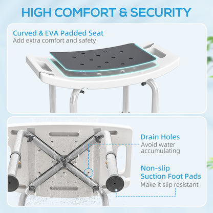 Shower Chair, Adjustable Height Shower Stool with Aluminium Frame and Non-Slip Feet