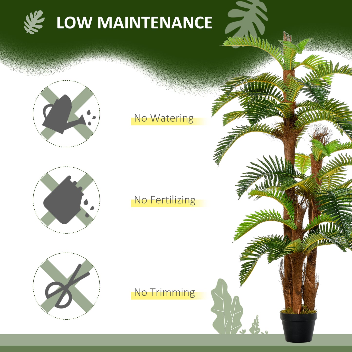 Artificial Plant Tropical Fern in Pot, Fake Plants for Home Indoor Decor, 150cm, Green