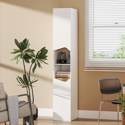 Tall Slim Bathroom Cabinet with 2 Doors, 2 Shelves - White