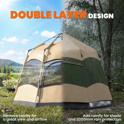 Double Layer Instant Pop Up Tent with Rainfly, Portable Camping Shelter with Sewn-in Groundsheet and Carry Bag, Khaki