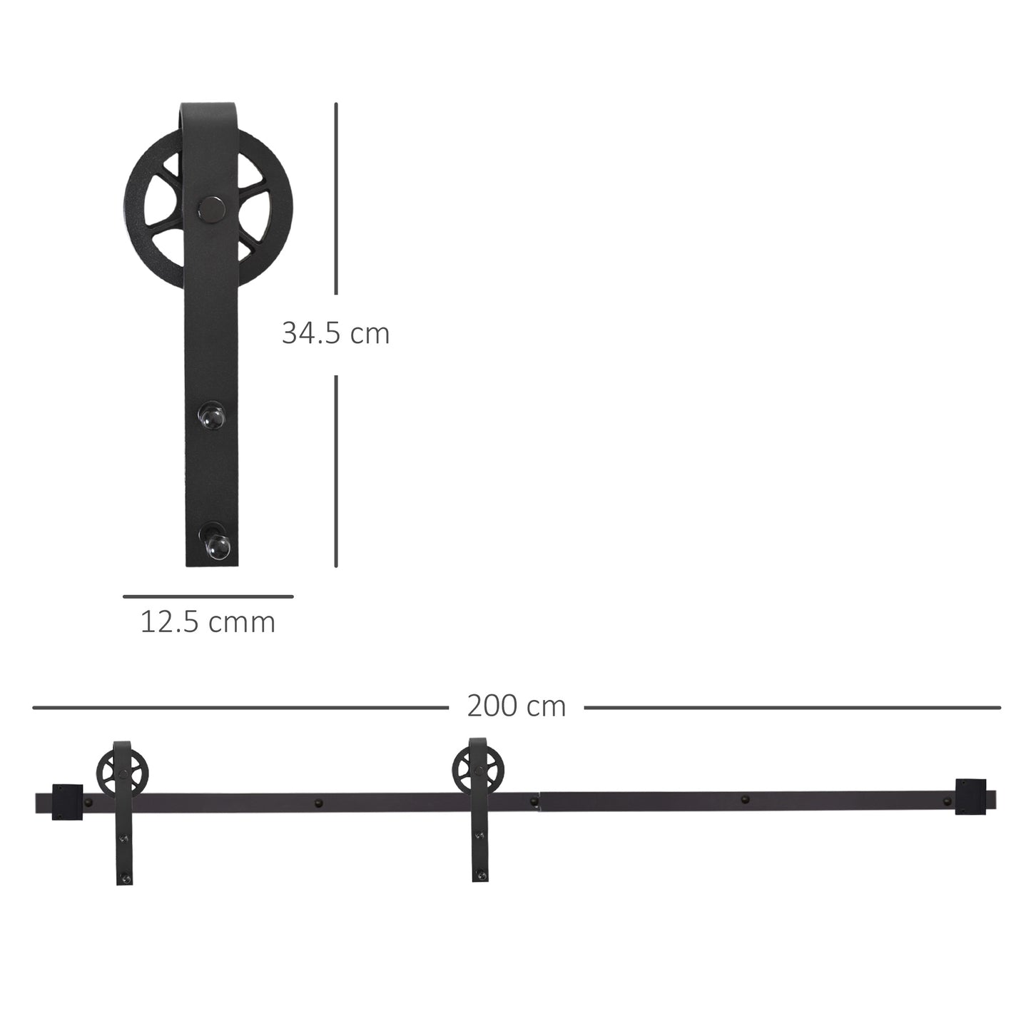 6.6 FT/ 2000mm Carbon Steel Sliding Barn Door Kits Hardware Closet Set Track System for Single Wooden Door Industrial Wheel S