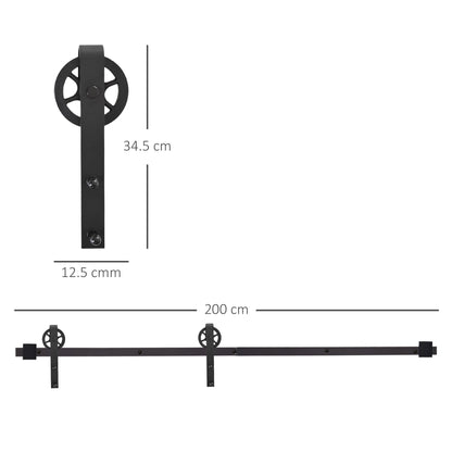 6.6 FT/ 2000mm Carbon Steel Sliding Barn Door Kits Hardware Closet Set Track System for Single Wooden Door Industrial Wheel S