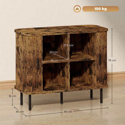 Mid-Century Modern Sideboard Storage Cabinet with Slatted Tambour Sliding Doors, Kitchen Cabinet with Steel Legs