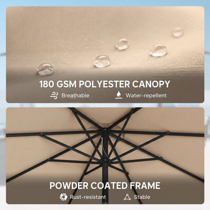 2.7 m Garden Parasol Umbrella with Cross Base and Sandbag, Retractable Ribs, Outdoor Table Market Umbrella, Khaki