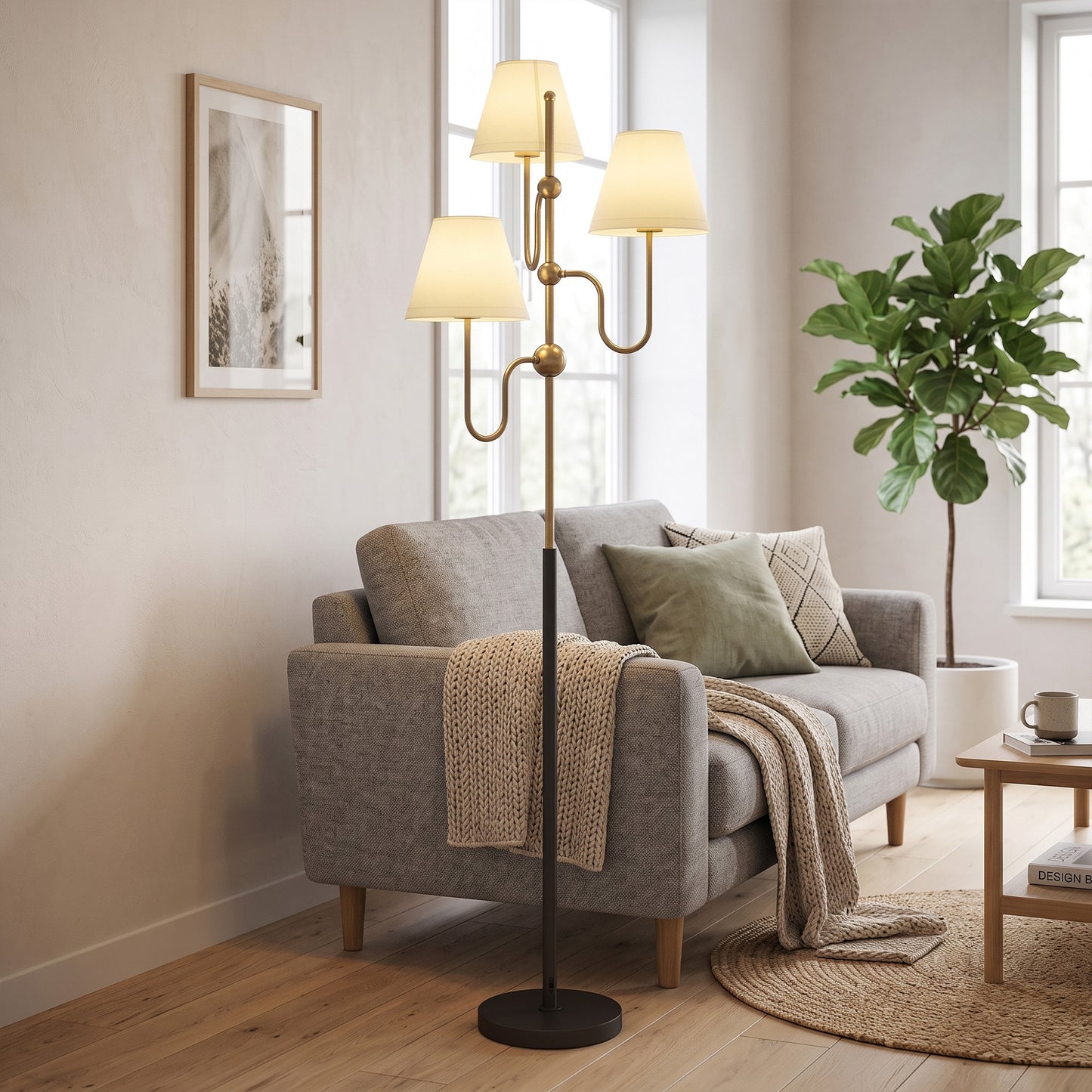 Floor Lamp, 165 cm Tall Standing Lamp with 3 Light and Foot Switch for Living Room, Bedroom, Bedside, Office