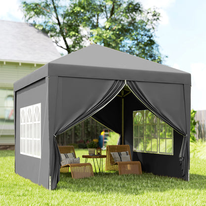 3x3(m) Pop-Up Gazebo, with Curtain Walls and Windows, Grey