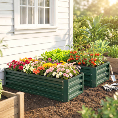 Set of Two 110 x 50 cm Steel Planter Boxes - Green